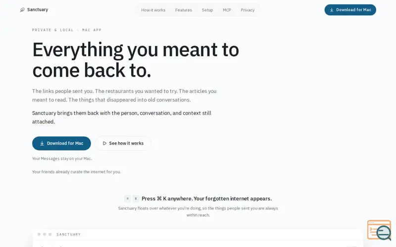 Screenshot of Sanctuary — Everything you meant to come back to