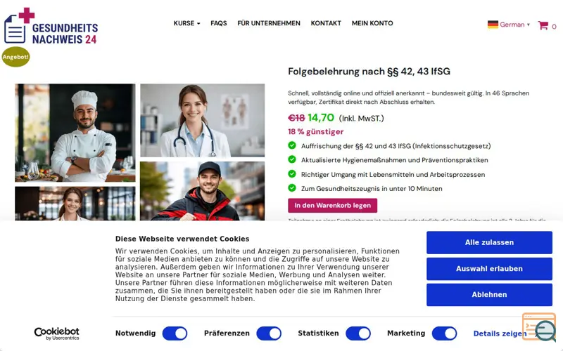 Screenshot of infektionsschutzgesetz folgebelehrung, a launch using GetVerdict