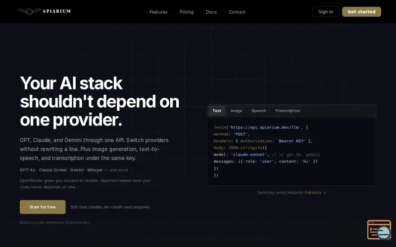 Screenshot of Apiarium - One API for OpenAI, Claude, Gemini & More