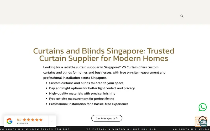 Screenshot of VG Curtain & Window Blinds Sdn Bhd, a launch using Walink