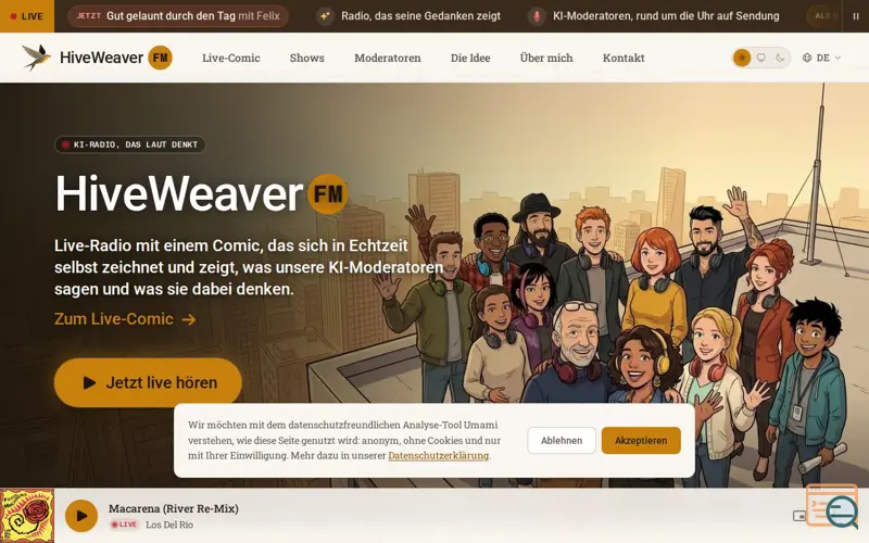 Screenshot of HiveWeaver FM, a launch using Antagus