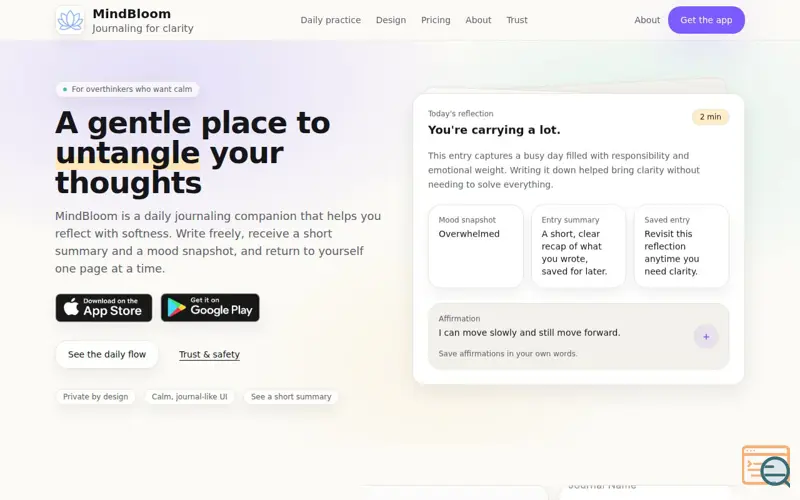 Screenshot of MindBloom: Smarter Journaling with AI