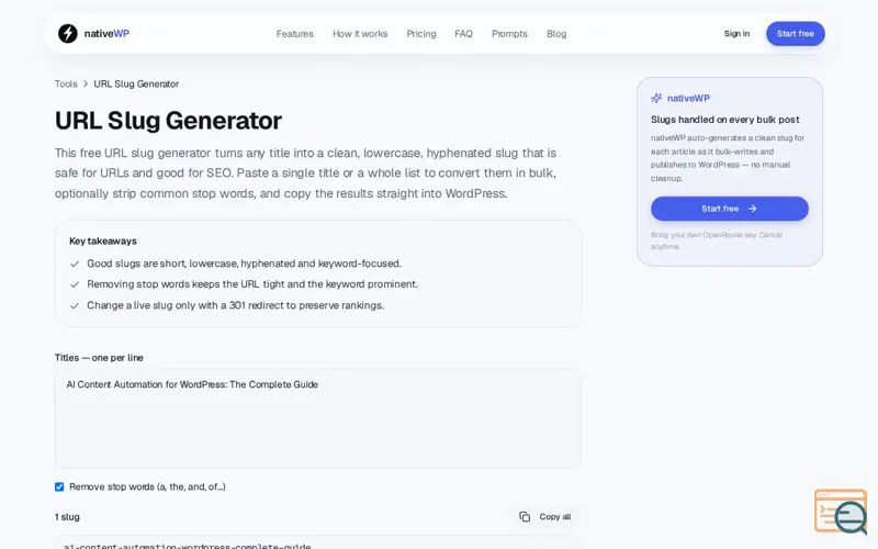 Screenshot of URL Slug Generator