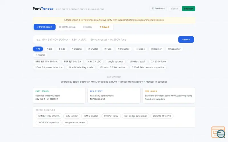 Screenshot of PartTensor