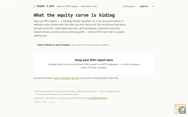 Screenshot of Trade X-ray — is your MT5 EA a martingale or grid? Free structural check