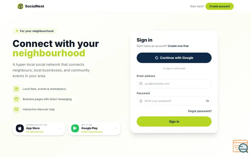 Screenshot of SocialNest