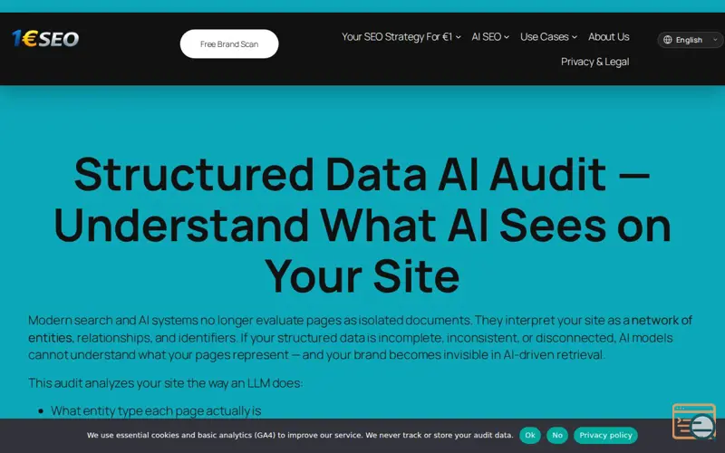 Screenshot of Structured Data MCO AI Audit, a launch using Cookie Notice