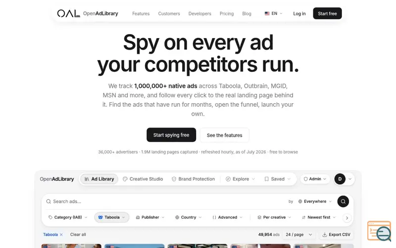 Screenshot of OpenAdLibrary