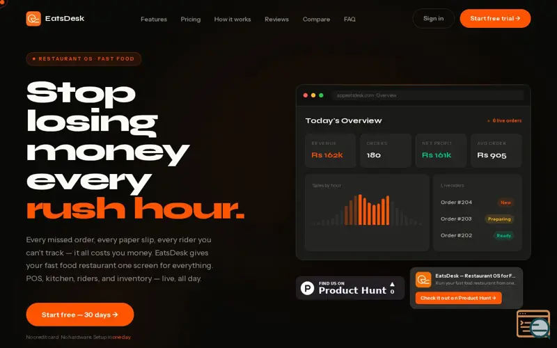 Screenshot of EatsDesk — Restaurant OS for Fast Food