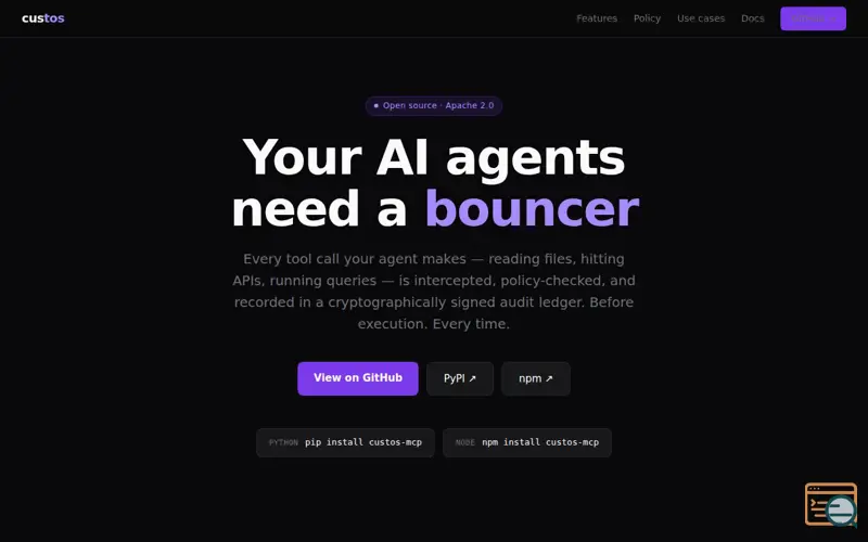 Screenshot of Custos — The bouncer for your AI agents
