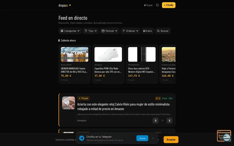 Screenshot of Chollos en tiempo real España 