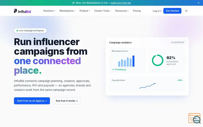 Screenshot of InfluBid — Influencer Marketing ROI, Campaigns & Marketplace