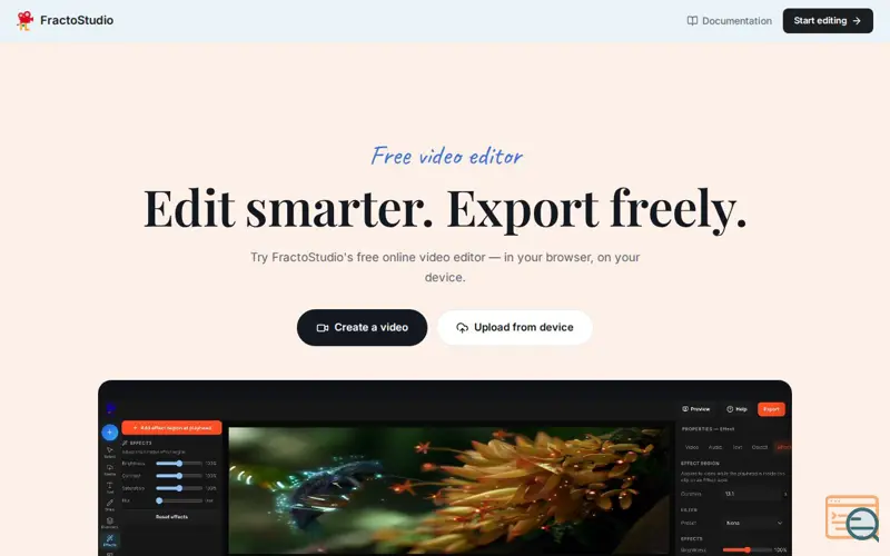Screenshot of Fractallogy Free Online Video Editor