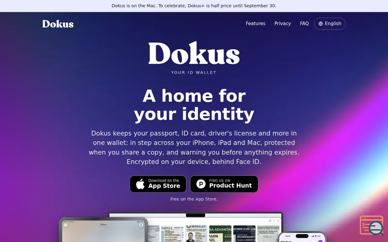 Screenshot of Dokus · A private vault for your identity documents