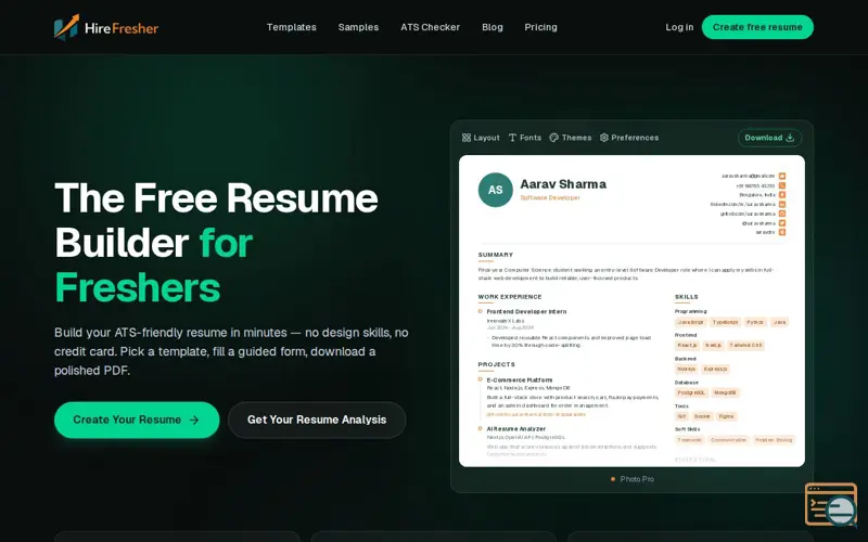 Screenshot of HireFresher — Free ATS