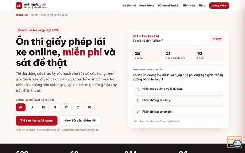 Screenshot of onthigplx.com