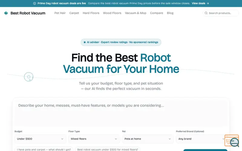 Screenshot of Best Robot Vacuum