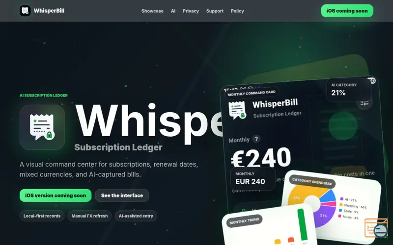 Screenshot of WhisperBill