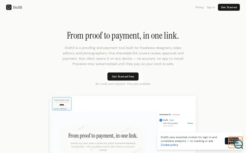 Screenshot of Draftli - Client review & payment as one