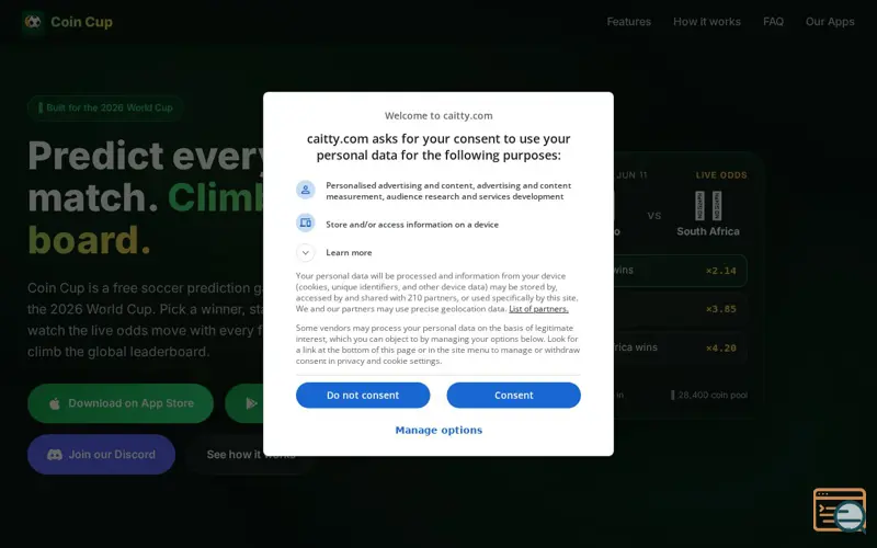 Screenshot of CoinCup