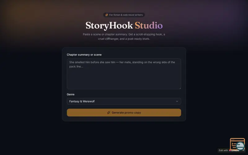 Screenshot of ​StoryHook Studio