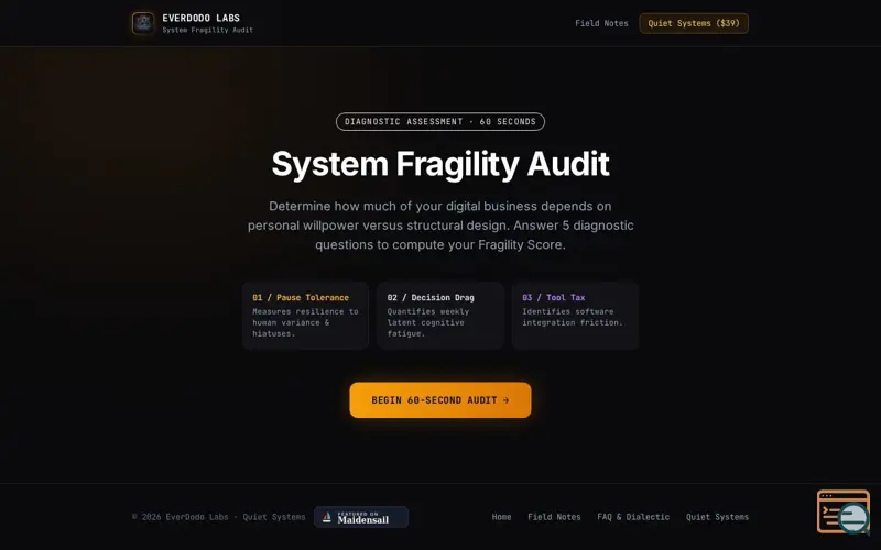 Screenshot of System Fragility Audit by EverDodo