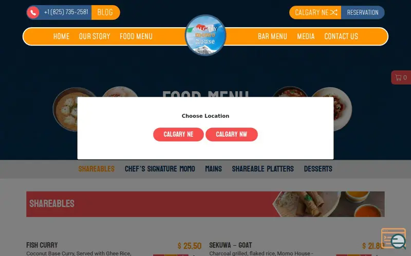 Screenshot of Calgary Momo House