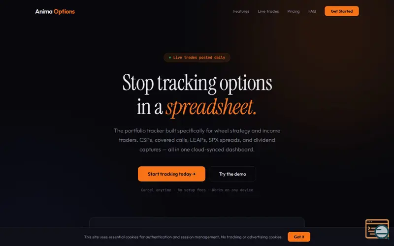 Screenshot of Anima Options Tracker
