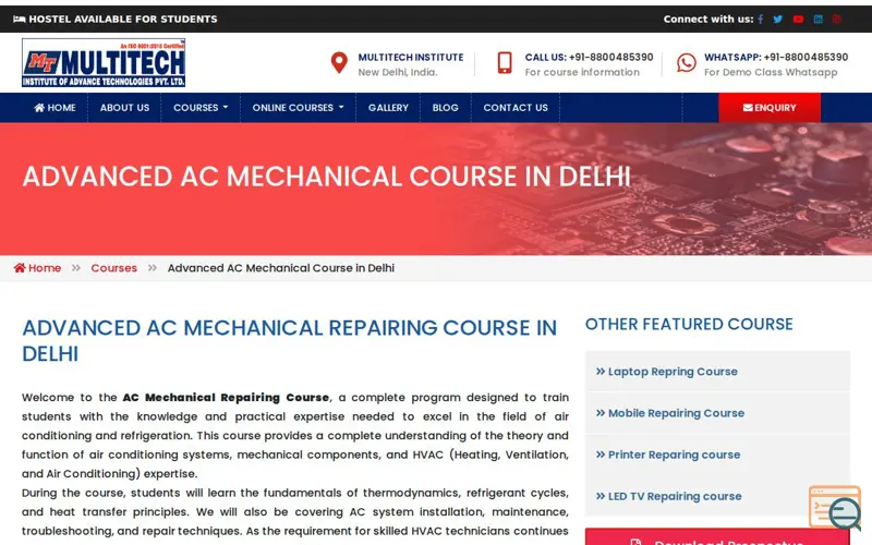 Screenshot of AC Mechanical Repairing Course in Delhi