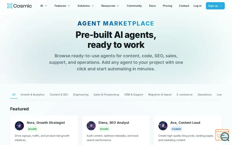 Screenshot of Cosmic Agent Marketplace