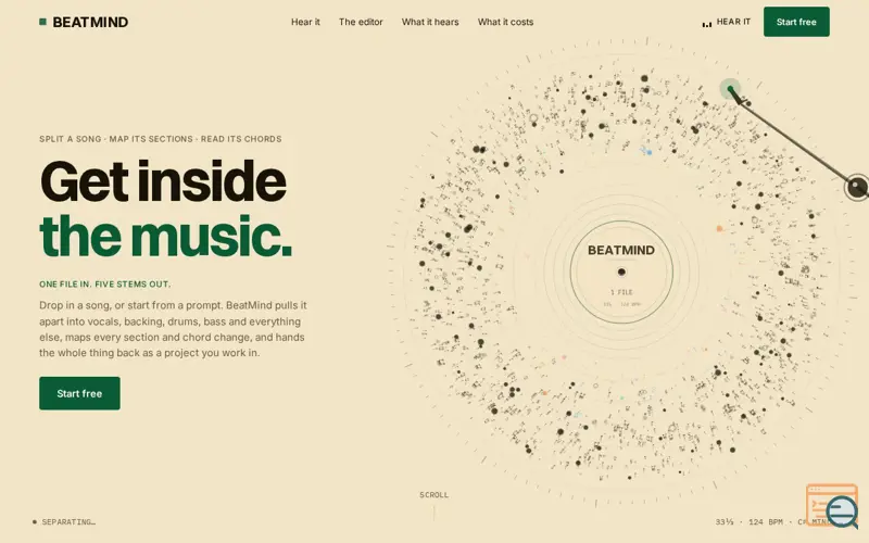 Screenshot of BeatMind · Get inside the music