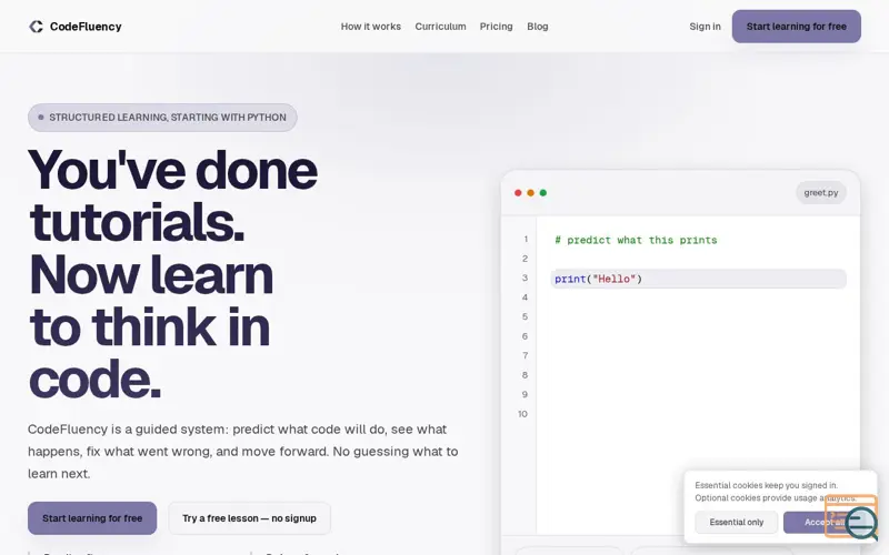 Screenshot of CodeFluency, a launch using htmx