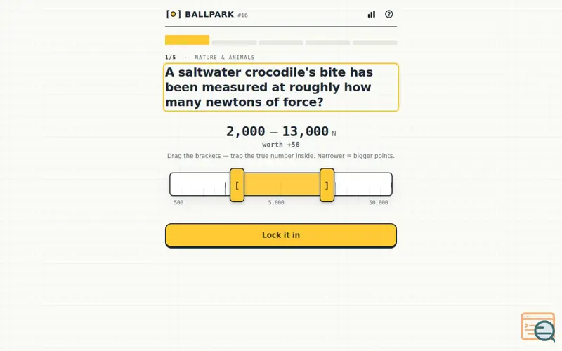 Screenshot of Ballpark — the daily estimation game