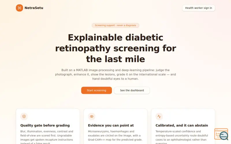 Screenshot of NetraSetu: Explainable DR Screening