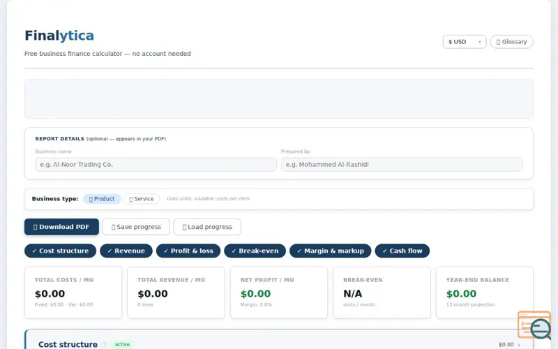 Screenshot of Finalytica.io - Free Finance Calculator