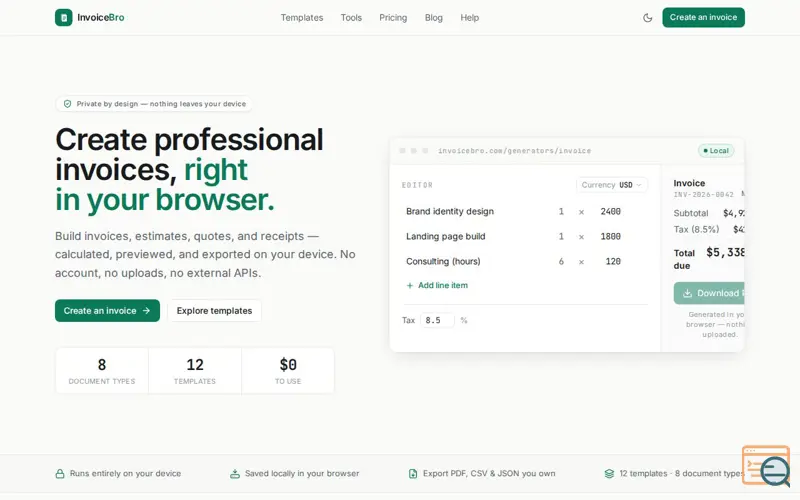 Screenshot of InvoiceBro - Free Invoices in Browser
