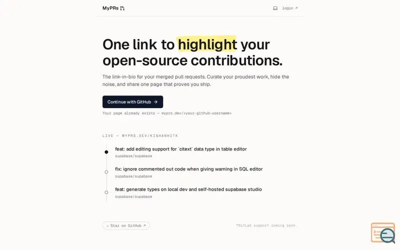 Screenshot of MyPRs