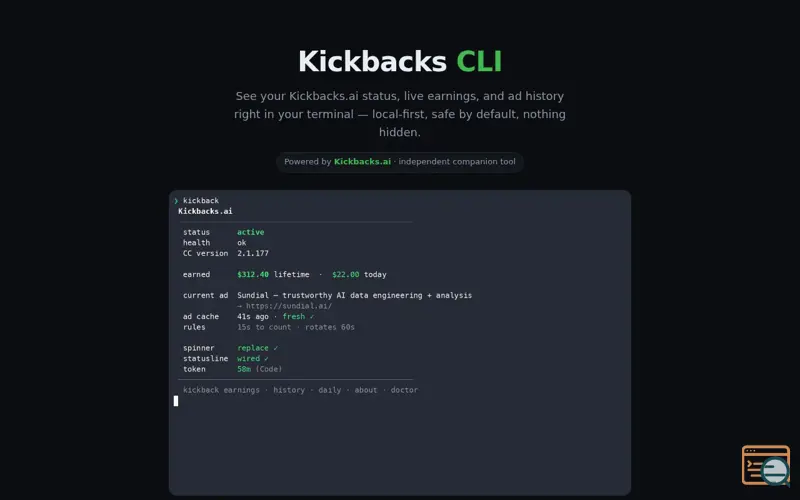 Screenshot of Kickbacks CLI