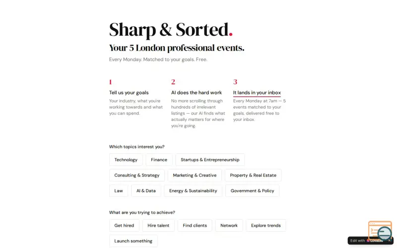 Screenshot of Sharp & Sorted Events 