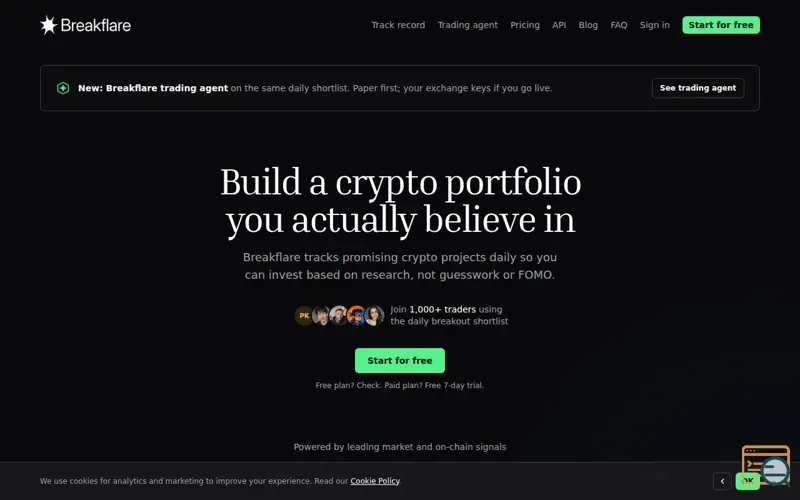 Screenshot of Breakflare | Build a crypto portfolio you believe in