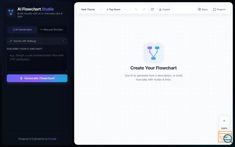 Screenshot of AI Flowchart Studio, a launch using html2canvas