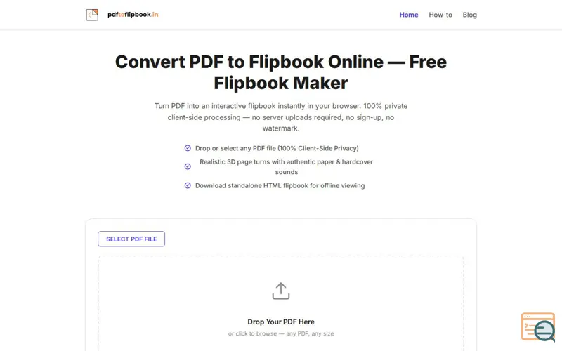 Screenshot of pdftoflipbook.in, a launch using StartupBase