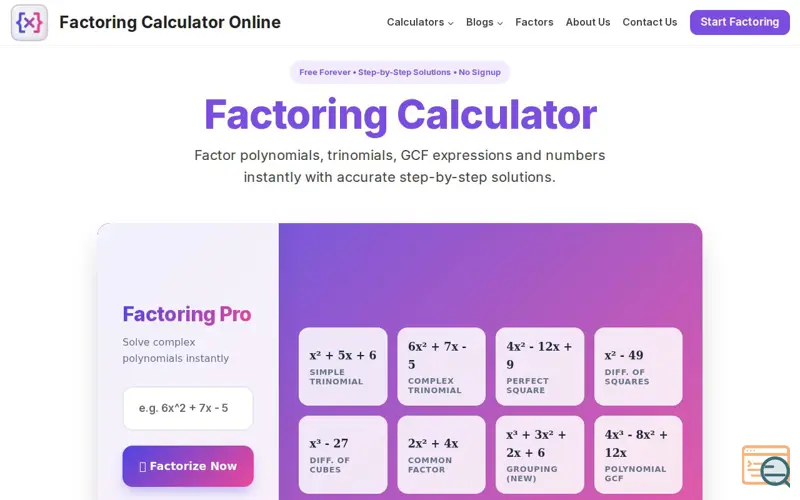 Screenshot of FactoringCalculatorOnline.com