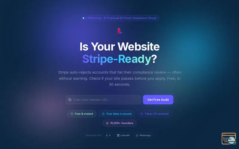 Screenshot of StripeReady, a launch using Dub