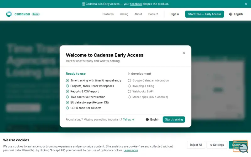 Screenshot of Cadensa — Time Tracking for Agencies