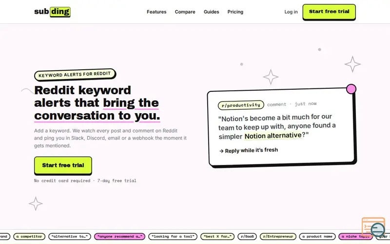 Screenshot of Reddit keyword alerts | subding