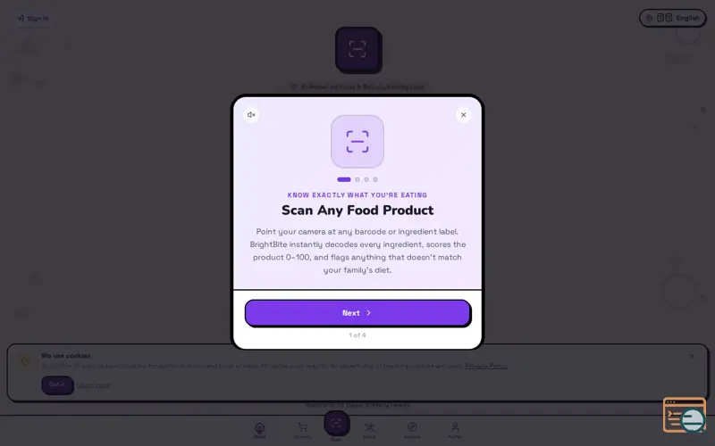 Screenshot of BrightBite AI, a launch using Wouter