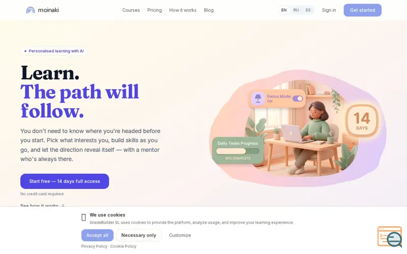 Screenshot of Moinaki — ADHD-friendly learning