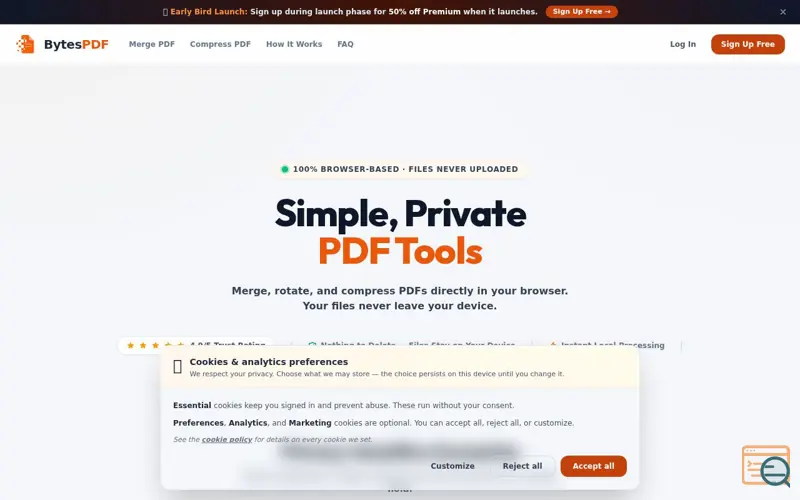 Screenshot of BytesPDF — Free Privacy-First PDF Tools