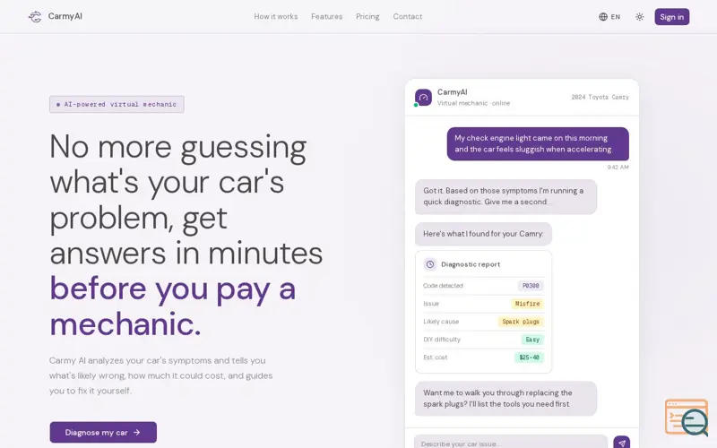 Screenshot of Carmy AI is here for car owners